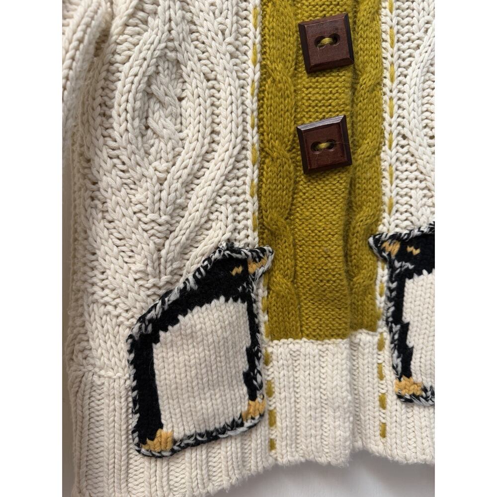 Field Flower Anthropologie Penguin Cardigan Cable Knit Chunky Sweater Size S - Picture 2 of 7